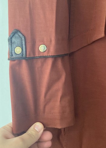 Kiremit rengi keten kumaş pardesü - Görsel 2