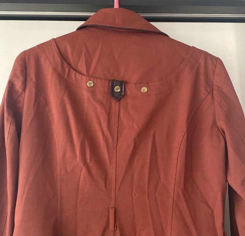 Kiremit rengi keten kumaş pardesü - Görsel 5