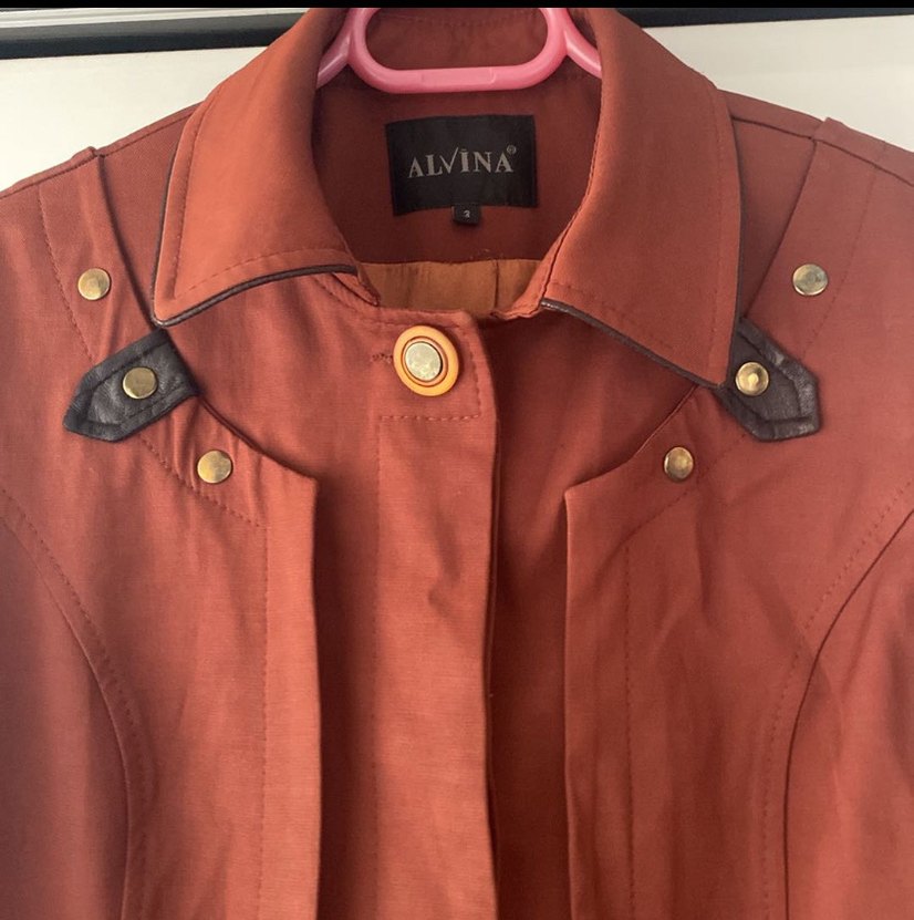 Kiremit rengi keten kumaş pardesü - Görsel 3