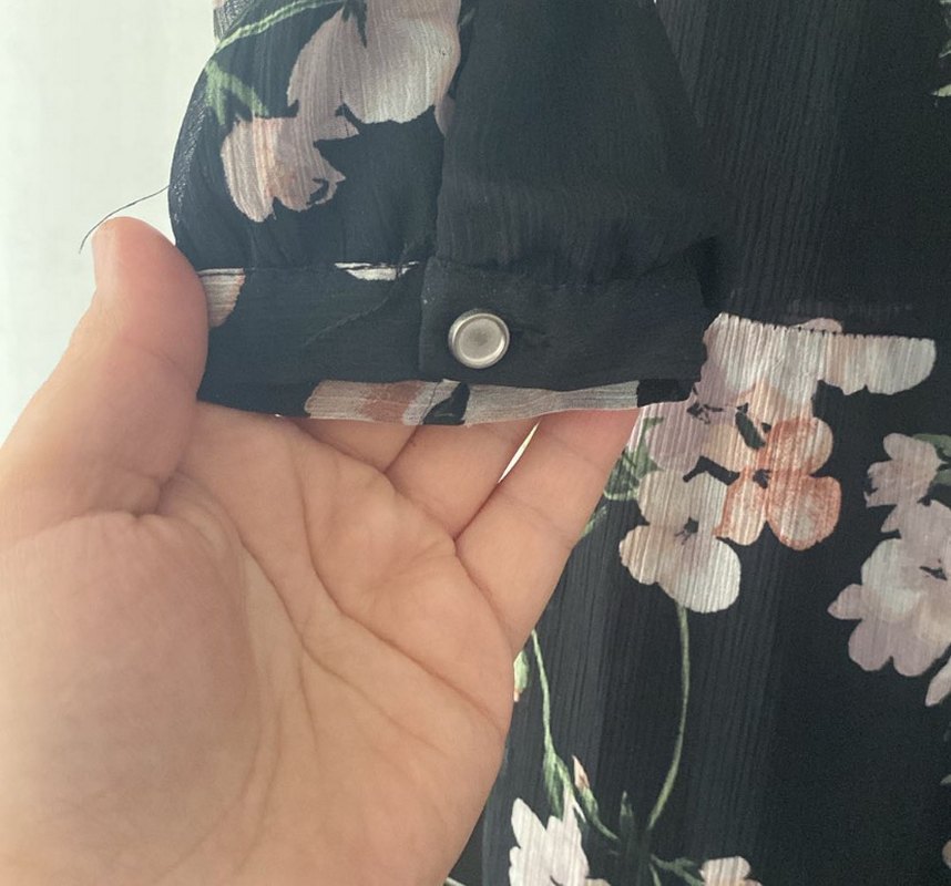 Düğmeli Siyah Çiçekli Uzun Elbise şifon tül - Görsel 3