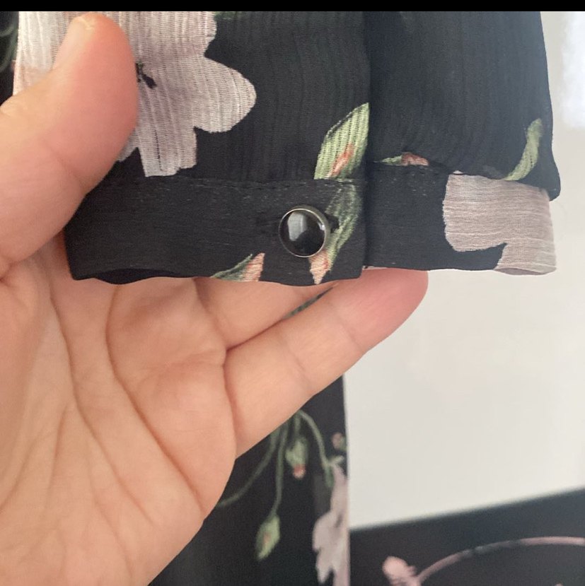 Düğmeli Siyah Çiçekli Uzun Elbise şifon tül - Görsel 4