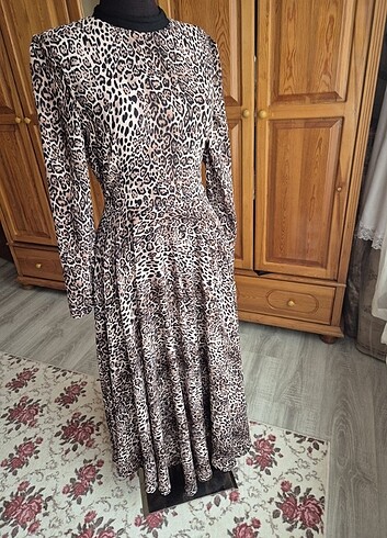 Saten Leopar elbise