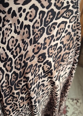 38 Beden kahverengi Renk Saten Leopar elbise