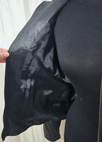 Siyah Deri Biker kadın Ceket - Görsel 8