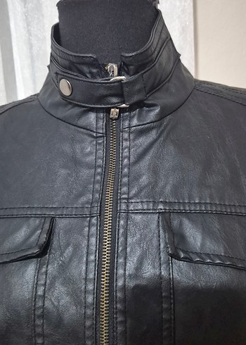 Siyah Deri Biker kadın Ceket - Görsel 4