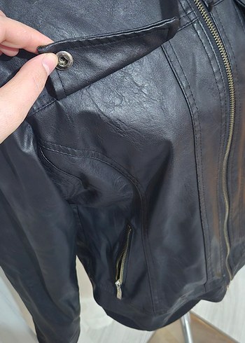 Siyah Deri Biker kadın Ceket - Görsel 3