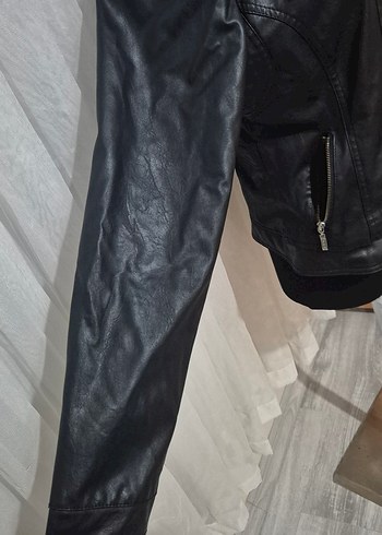 Siyah Deri Biker kadın Ceket - Görsel 5