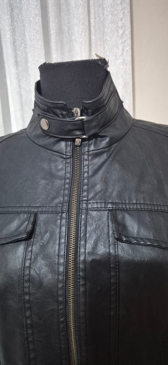 Siyah Deri Biker kadın Ceket - Görsel 4