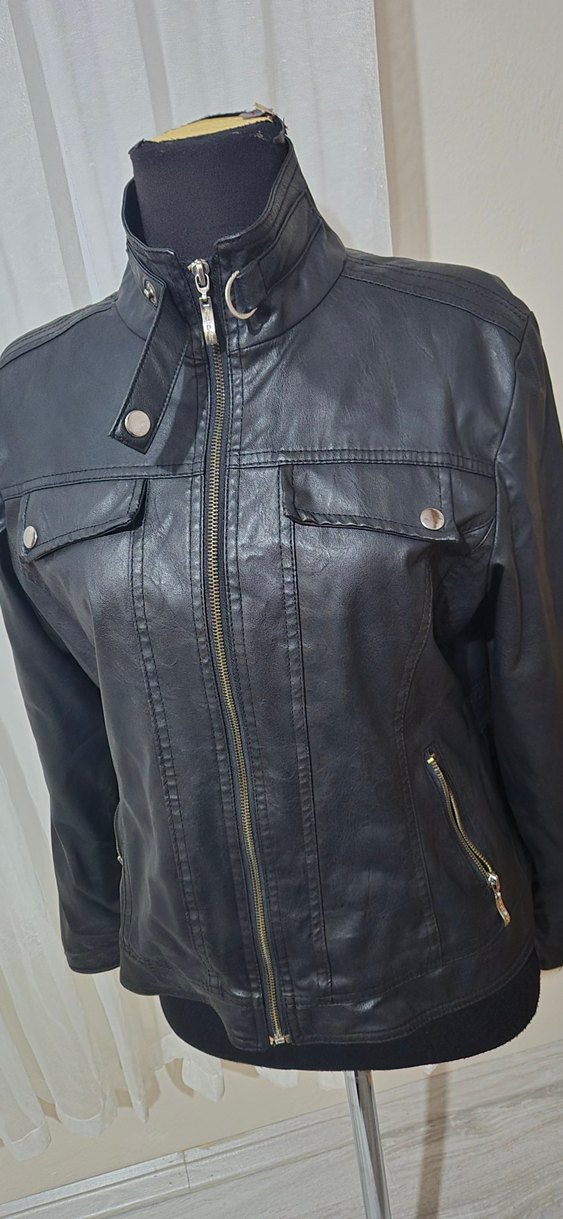 Siyah Deri Biker kadın Ceket - Görsel 2