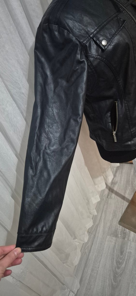 Siyah Deri Biker kadın Ceket - Görsel 5