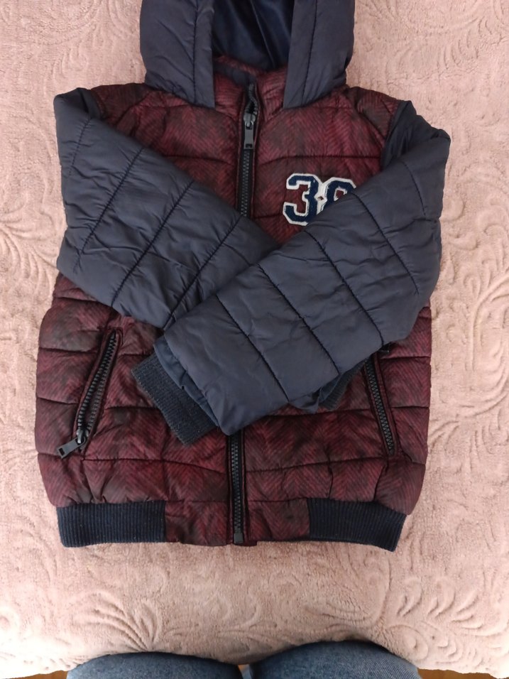 Kapüşonlu Bordo Erkek Çocuk Mont - Görsel 4