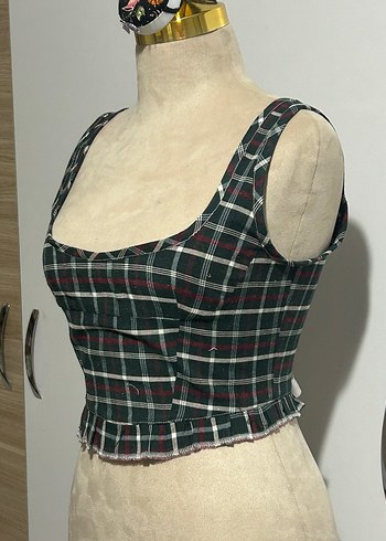 Koyu Yeşil Ekose Korse Büstiyer - Görsel 2