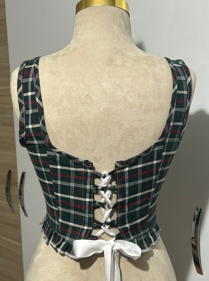 Koyu Yeşil Ekose Korse Büstiyer - Görsel 3
