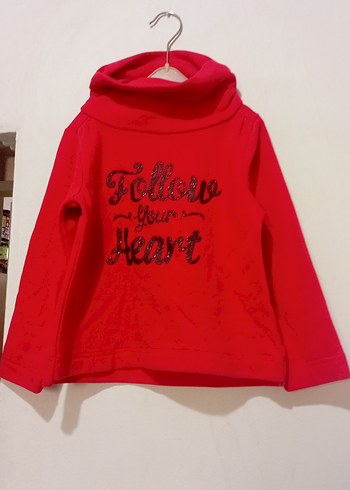 Kız Çocuk Kırmızı Yüksek Yakalı Sweatshirt