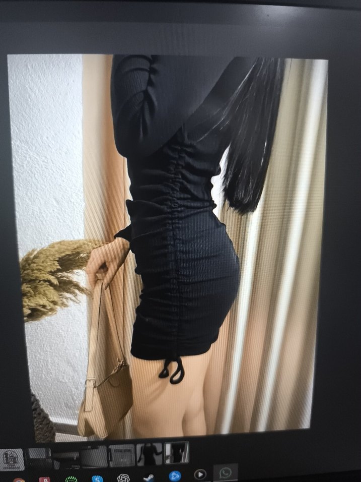 Deri Siyah Mini Elbise, Uzun Kollu - Görsel 2