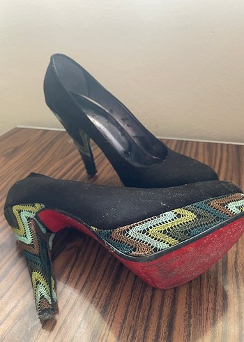 Polaris Tokalı Siyah Yılan Derisi Platform Topuklu Stiletto