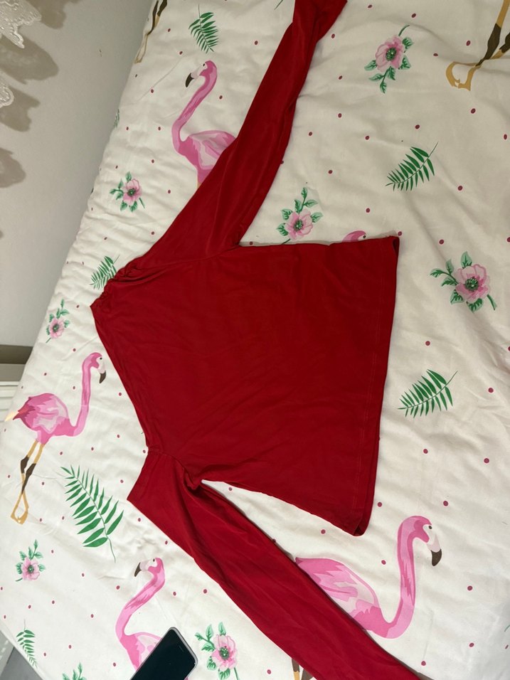 Kırmızı Drapeli Hamile Bluzu, Uzun Kollu - Görsel 2