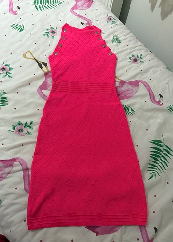 Pembe Bohem Uzun Triko Elbise - Görsel 2