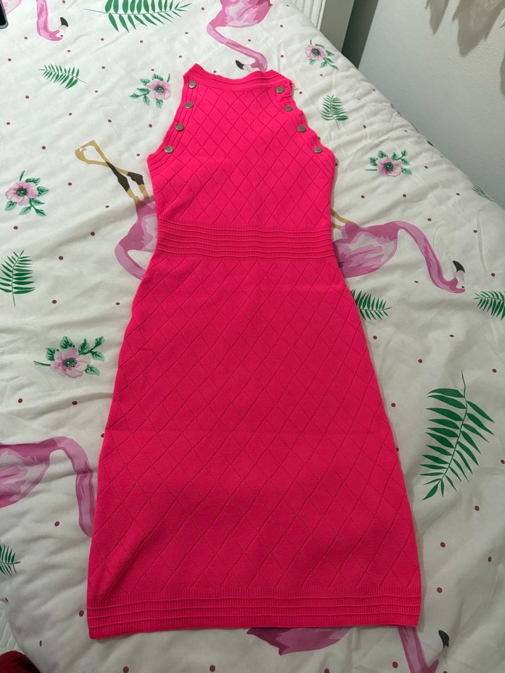 Pembe Bohem Uzun Triko Elbise - Görsel 2