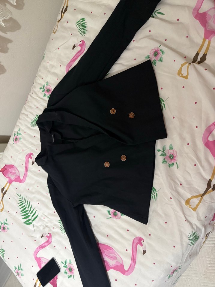 Düğmeli Siyah Kadın Blazer Ceket - Görsel 2