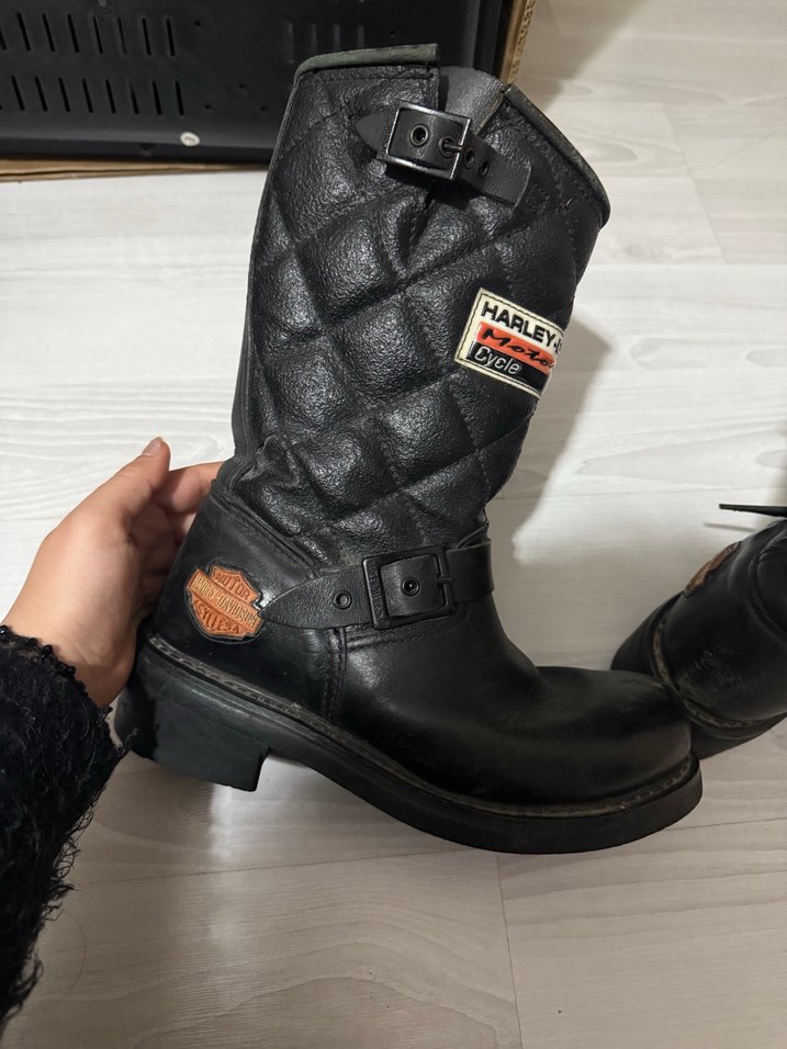 Erkek Siyah Deri Biker Botlar - Görsel 5