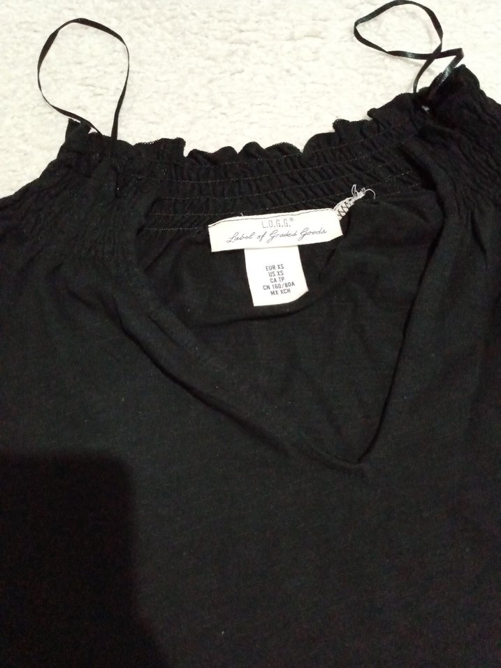 Siyah V Yaka Fırfırlı Uzun Kollu Bluz - Görsel 3