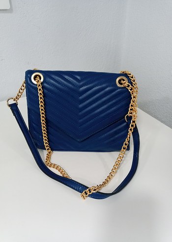 Zincir Detaylı Mavi Deri Kadın Çanta - Görsel 2