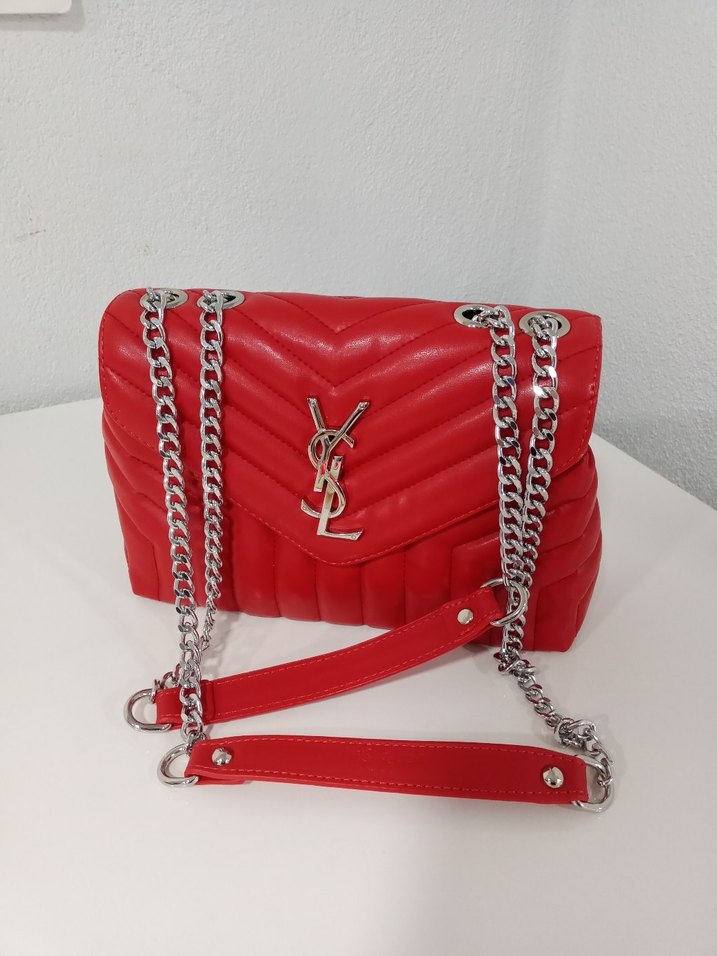 Kırmızı Zincir Detaylı Deri Kadın Çanta - Görsel 2