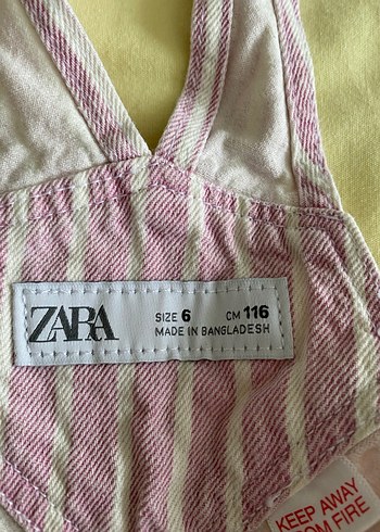 5 Yaş Beden Kızlar Zara için Pembe Keten Çizgili Salopet