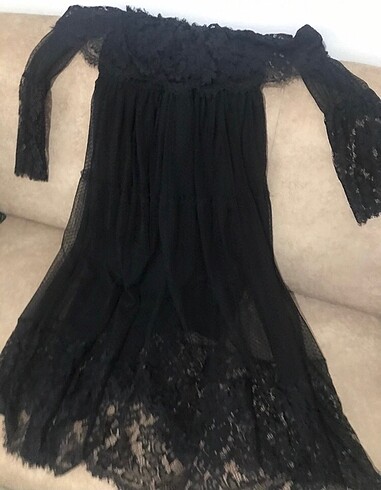 Modana yaka tül midi elbise - Görsel 2