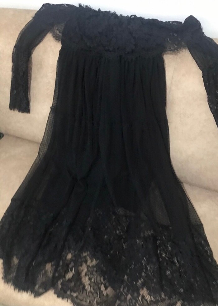 Modana yaka tül midi elbise - Görsel 2