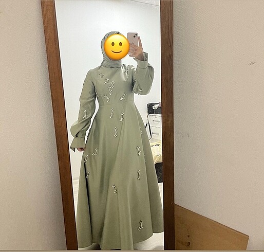 m Beden yeşil Renk Defne Model Abiye-M beden.