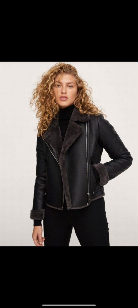 Kürk Detaylı Siyah Deri Biker Ceket - Görsel 2