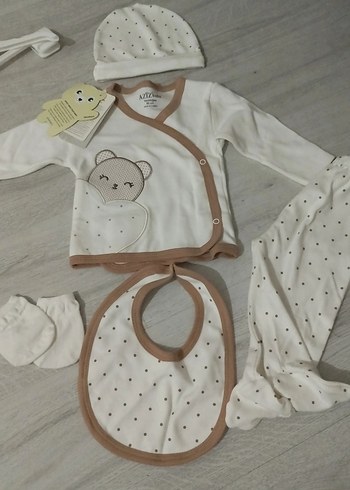 Beyaz Pamuklu Bebek Takımı 5li yeni doğan