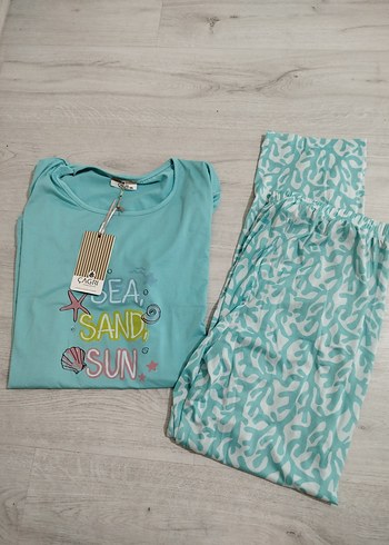 Turkuaz Kısa Kollu Loose Fit Kadın Pijama Takımı