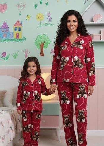 Uzun Kollu, Baskılı Rahat Kadın Pijama Takımı - Görsel 7