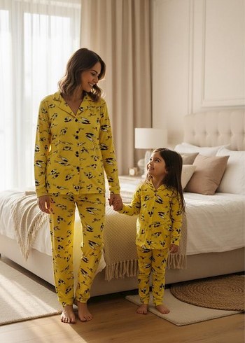 Uzun Kollu, Baskılı Rahat Kadın Pijama Takımı - Görsel 5