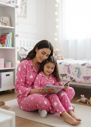 Uzun Kollu, Baskılı Rahat Kadın Pijama Takımı - Görsel 3