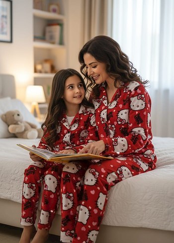 Uzun Kollu, Baskılı Rahat Kadın Pijama Takımı - Görsel 4