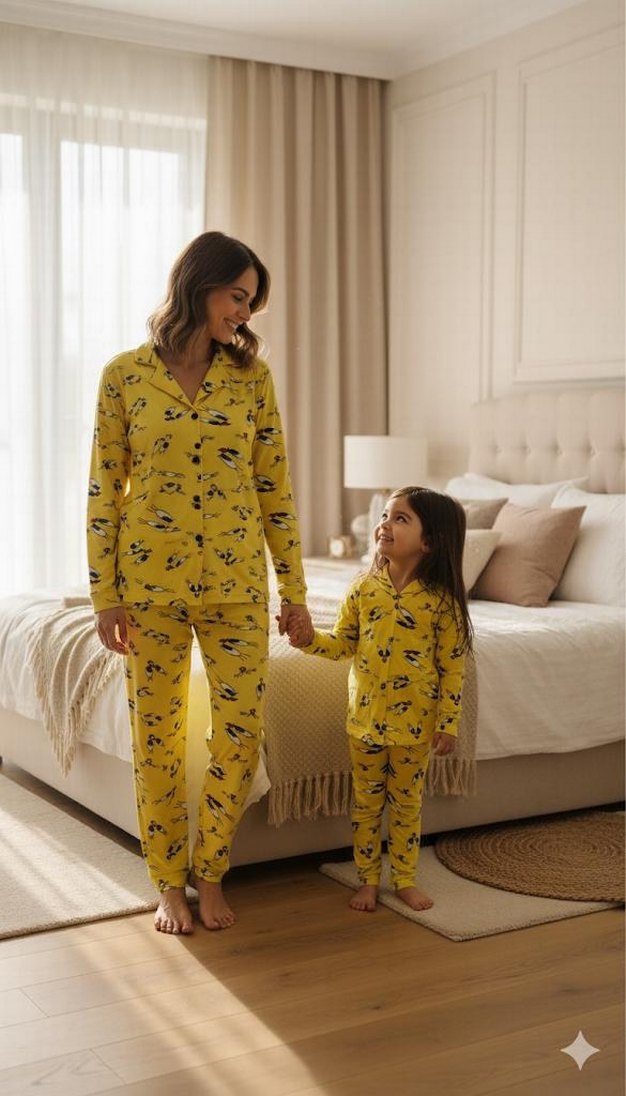 Uzun Kollu, Baskılı Rahat Kadın Pijama Takımı - Görsel 5