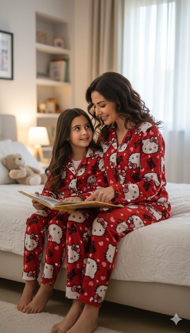 Uzun Kollu, Baskılı Rahat Kadın Pijama Takımı - Görsel 4