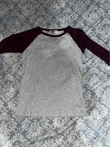 Gri bordo reglan kollu bluz