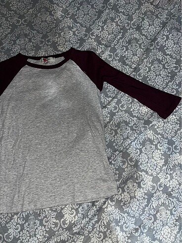 s Beden Gri bordo reglan kollu bluz