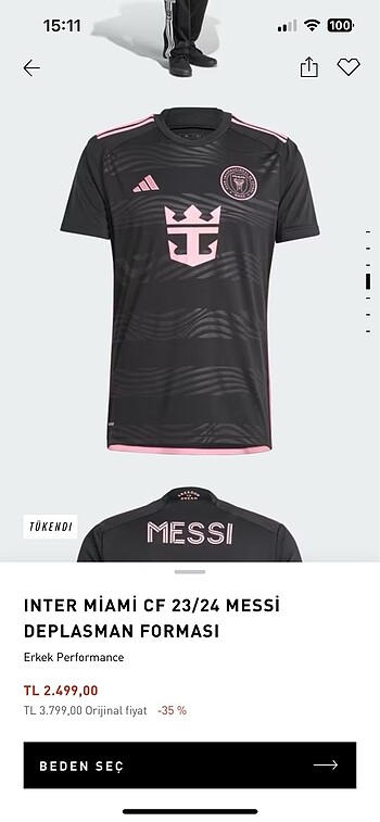 xl Beden İnter Messi deplasman forma adidas