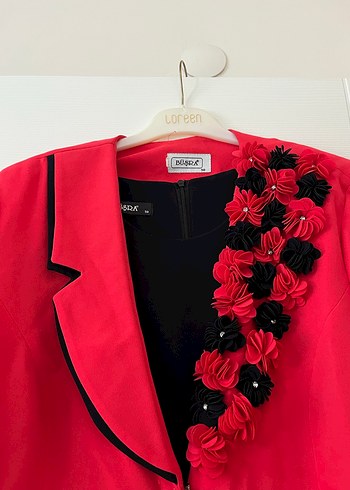 Kırmızı Nakışlı Uzun Kollu Kadın Ceket - Görsel 4