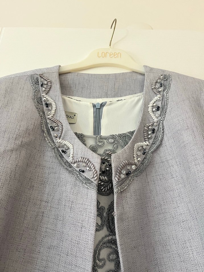 Gri Nakışlı Uzun Kadın Takım - Görsel 5