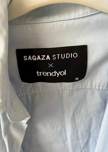 Düğmeli Mavi Kadın Keten Gömlek - Görsel 5