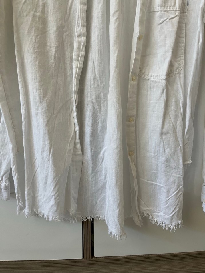 Düğmeli Beyaz Keten Gömlek - Görsel 2