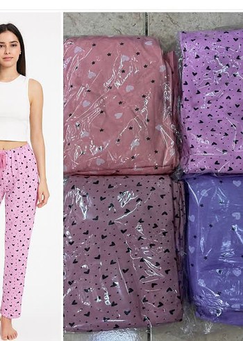 Pembe Bağlama Desenli Salaş Kadın Pijama Altı