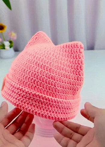 Pembe Örgü çocuk Bere - Görsel 2